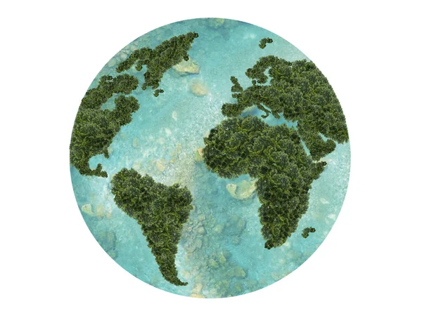 Планета Земля Белом Фоне Изолировать Зеленые Континенты Сделанные Короны Дерева — стоковое фото