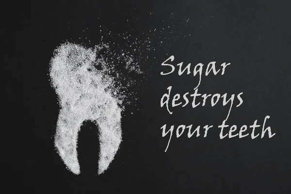 Zucchero Danneggia Smalto Dei Denti Immagine Dente Zucchero Con Strumenti — Foto Stock