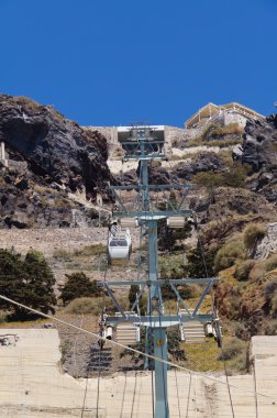 Santorini genel gider teleferik Fira liman şehri ile bağlanma.