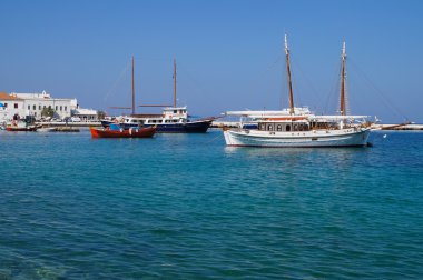 Balıkçı tekneleri deniz Bay Adası Mykonos, Yunanistan