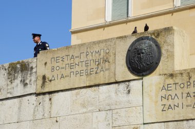 Atina'daki Yunan Parlamentosu'nda çalışan polis memuru, Yunanistan.