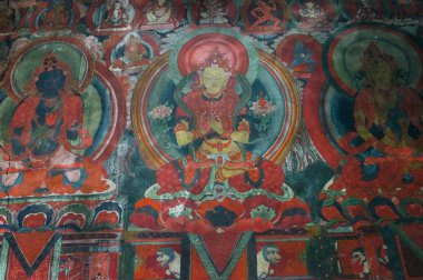 Antik Budist fresk Tibet manastır, Basgo duvara 