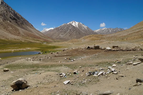 Hermoso valle y campamento cerca de Chang La Pass en Ladakh, India — Foto de Stock