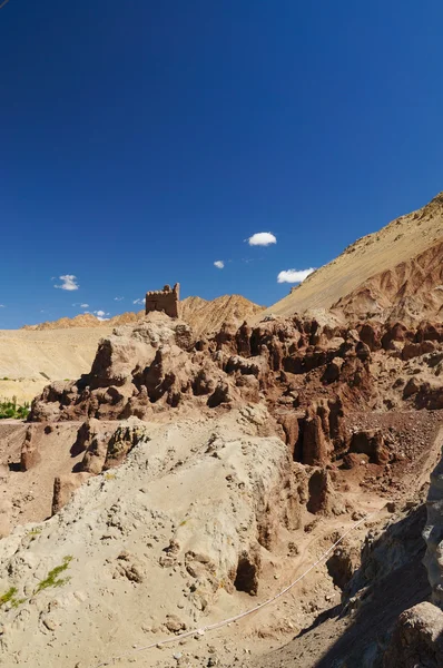 Ancient fortress and Buddhist Monastery (Gompa) in Basgo valley — Stock Photo, Image