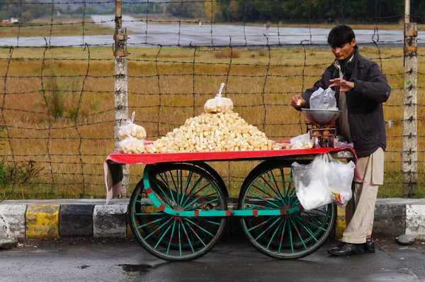 パキスタンの市場でサトウキビを販売する正体不明の男 — ストック写真