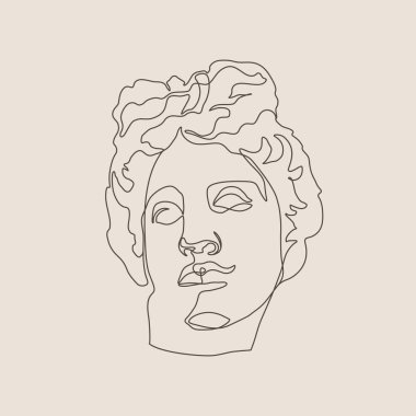 Apollo Heykeli 'nin minimalist bir modaya uygun bir çizgisi. Yunan Tanrı 'nın tişörtler, posterler, kartpostallar, dövmeler ve daha fazlası üzerindeki baskılar için vektör ilülasyonu.
