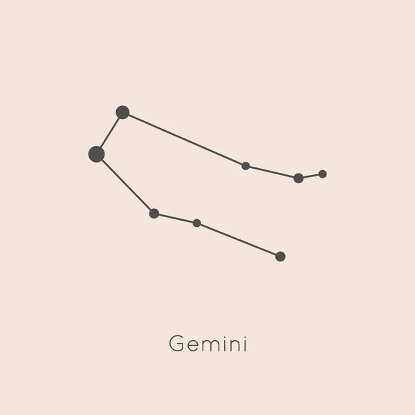 Gemini Zodiac Constellation in Trendy Minimal 선형 스타일. 반사기 상징과 서명 — 스톡 벡터