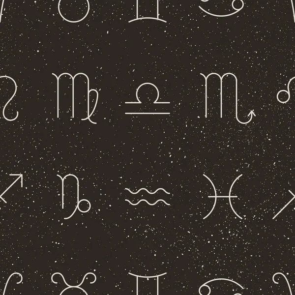 Signos Zodíaco Estrelas Padrão Sem Costura Vetor Black Background Horoscope — Vetor de Stock