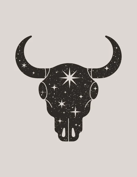 Mystic Black Silhouette Bull Skull Trendy Boho Style Ilustração Vetorial — Vetor de Stock