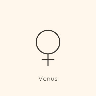 Venüs Gezegeni Sembol Simgesi Minimal Liner Moda Tarzı. Logo, Dövme, Takvim ve Burç için Vektör Astrolojik İşareti