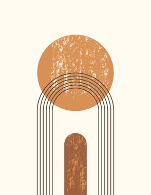 Gökkuşağı ve Güneş ile birlikte en az moda olan soyut sanat arkaplanı. Vektör Boho İllüstrasyonu