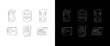 Set of Face Pieces of Antique Sculptures in a minimal fashion style. Vector illustration of the ancient Greek god David clipart