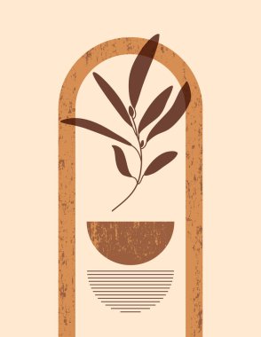 Arch ve Asgari Moda Şekilinde Soyut Şekillerle Soyut Boho Resimleri. Vektör Çağdaş Arkaplan