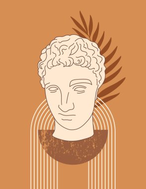 Asgari Eğilimli Hermes Antik Heykelinin Soyut Boho İllüstrasyonu. Vektör Çağdaş Arkaplan