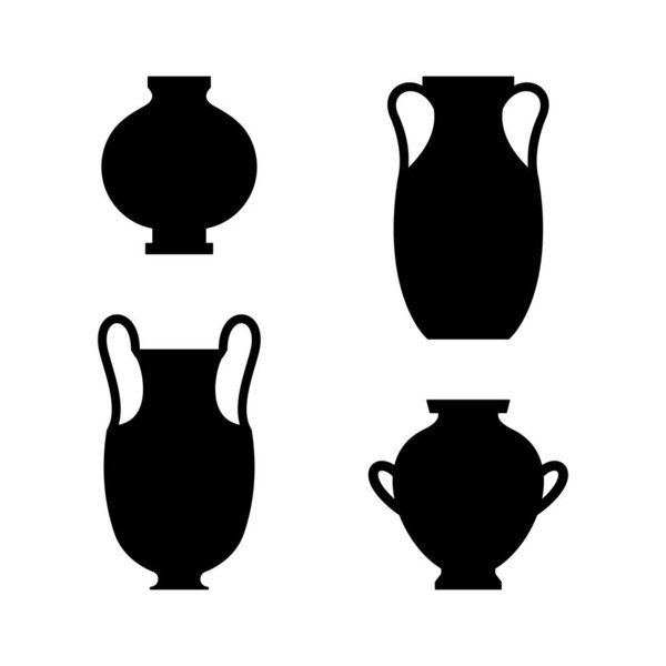 Greek Vases Black Silhouettes in A Simple Style. Vector Illustrations of various Clay Vessels