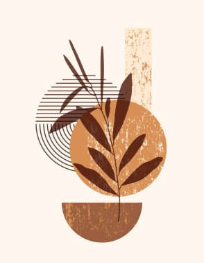 Soyut Boho Resimleri Soyut Şekiller ve Yapraklar Moda Minimum Tarzında. Vektör Çağdaş Arkaplan