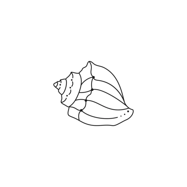 Ícone de concha em um estilo linear mínimo na moda. Ilustração do vetor de uma concha para o Web site, impressão da T-shirt, tatuagem — Vetor de Stock
