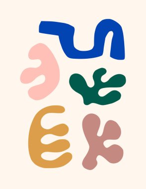 Matisse 'den esinlenilmiş Soyut Sanat Geometrik ve Organik Şekiller Moda Minimalist tarzında. Vektör Çağdaş Kolajı