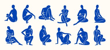 Inspired by Matisse, Womens figures In different poses in a trendy minimalist style. Vector Collage of womens bodies clipart
