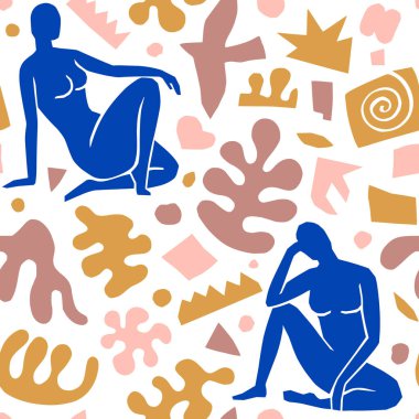 Matisse, Soyut Sanatta Kusursuz Şablon 'u Kadın Şekilleri ve Organik Şekilleri Moda Tarzı ile İlham Verdi. Vektör