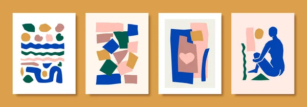 Matisse Abstract Art establece la figura femenina y las formas orgánicas en el estilo de corte de papel. Collage vectorial del cuerpo femenino Gráficos Vectoriales
