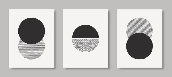 Çağdaş Minamal tarzında yapılmış soyut sanat arkaplan seti. Monokrom Renklerinde elle çizilmiş vektör illüstrasyonu
