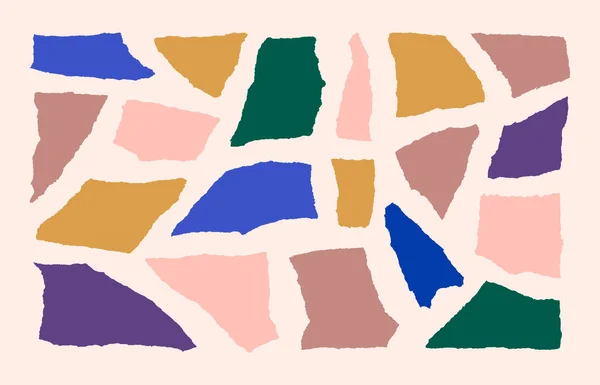 Collage Paper Shape Set in eigentijdse stijl. Vector Abstract gescheurd Kleurrijk papier geïsoleerd op een roze achtergrond Rechtenvrije Stockvectors