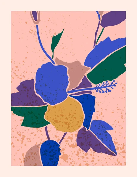 Arte Collage Hibiscus de plantas domésticas en estilo minimalista de moda. Silueta de plantas en un estilo abstracto contemporáneo — Vector de stock