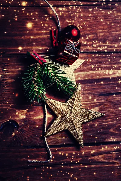 Christmas decorations on wood — Stock Photo, Image