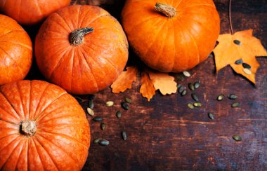 Tohum ve yaprakları ile sonbahar kabaklar