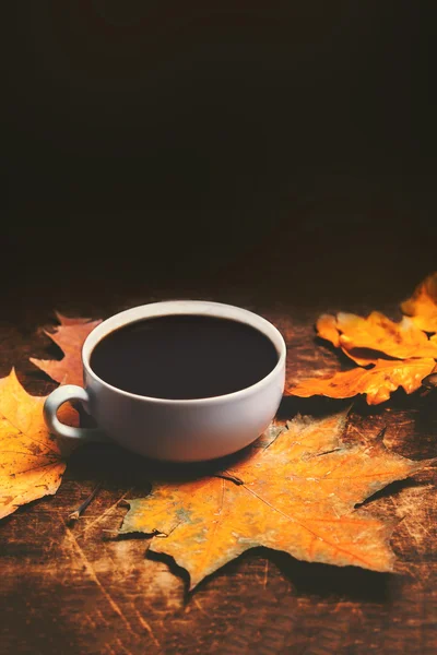 Liści i kubek czarnej kawy — Zdjęcie stockowe
