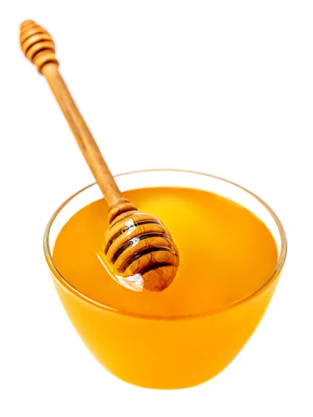 Honey Dipper Honey Jar Isolated White Background Organic Honey Close — Stock Photo, Image