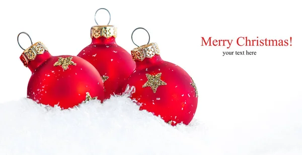 Christmas Greeting Card Christmas Red Balls Decorations — Stock Photo, Image