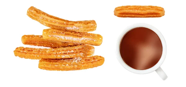 Churro Churros Fritos Con Chocolate Aislado Sobre Fondo Blanco Vista — Foto de Stock