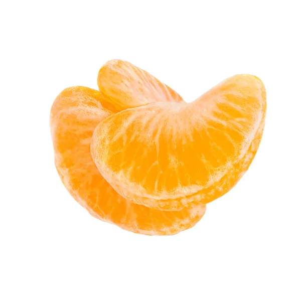Frische Mandarinenscheiben Isoliert Auf Weißem Hintergrund Segment Reife Mandarinen — Stockfoto