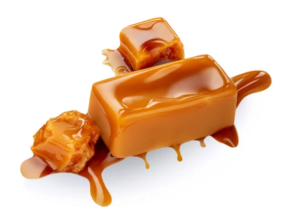 Caramel Isolated White Background Golden Butterscotch Toffee Candy Caramel Macro — Stock Photo, Image