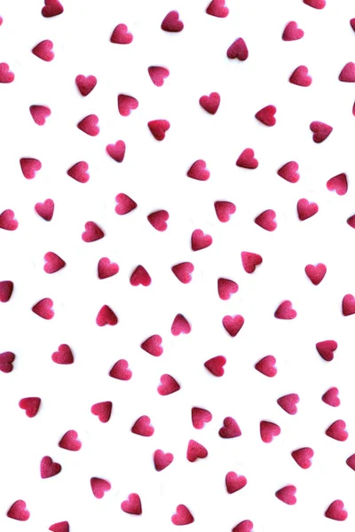 Dia Dos Namorados Cartão Com Corações Vermelhos Flat Lay — Fotografia de Stock