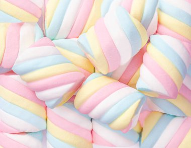 Marshmallow Desenli Arkaplan. Pastel boyalı şekerlemeler tatlı tatlı yiyecekler yakın plan