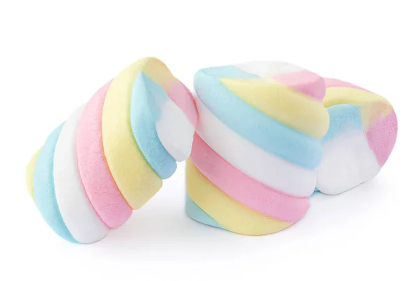 Marshmallow Snoep Geïsoleerd Witte Achtergrond Close Van Regenboog Gekleurde Marshmallows — Stockfoto