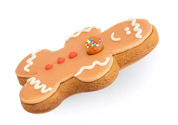 Gingerbread Man Cookie Isolated White Background Christmas Gingerbread Pastry Side — Stock Photo, Image