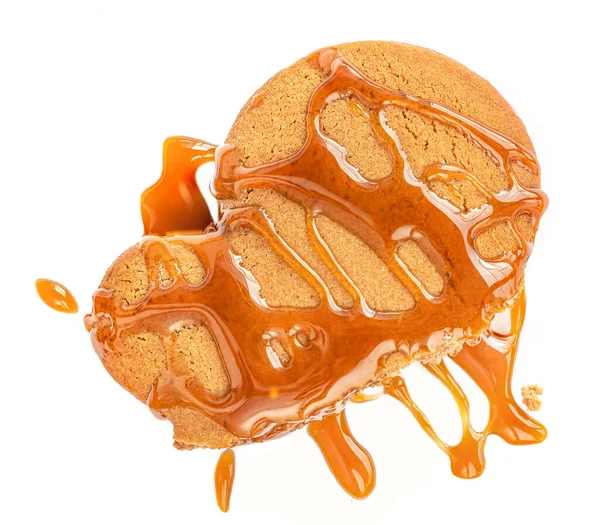 Lebkuchen Mit Karamellsoße Isoliert Auf Weißem Hintergrund Lebkuchen Und Honiggebäck — Stockfoto