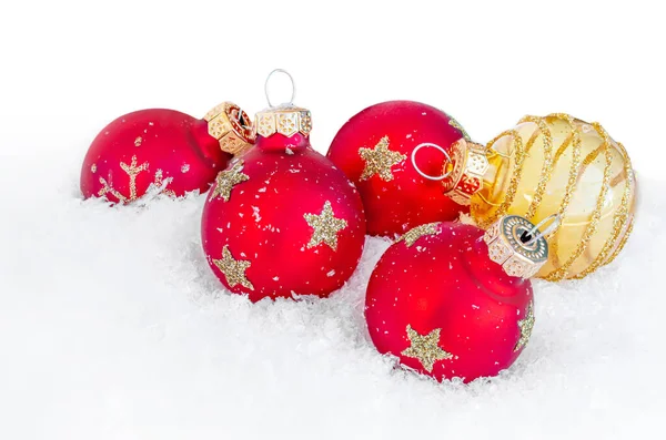 Christmas Red Balls Snow Isolated White Background — Stock Photo, Image