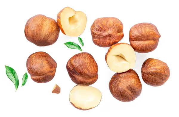 Hazelnuts Leaves Isolated White Background Hazelnut Macro Food Creative Layout Stock Image