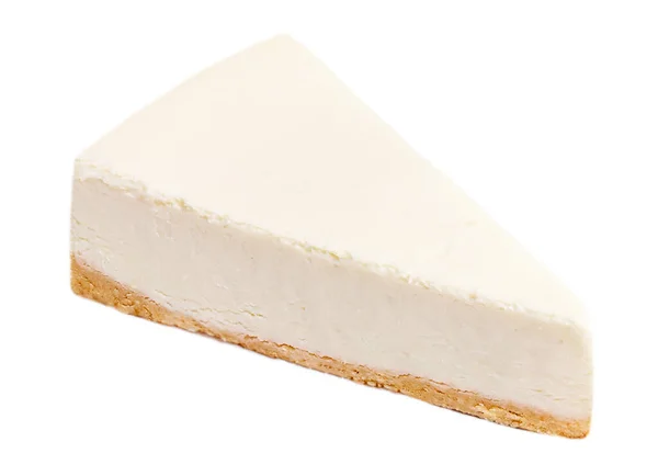 Kousek Klasické Pláně New York Cheesecake Izolované Bílém Pozadí Kousek — Stock fotografie