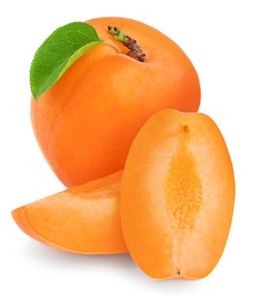 Persika Frukt Med Blad Isolerad Vit Bakgrund Färsk Hel Persika — Stockfoto
