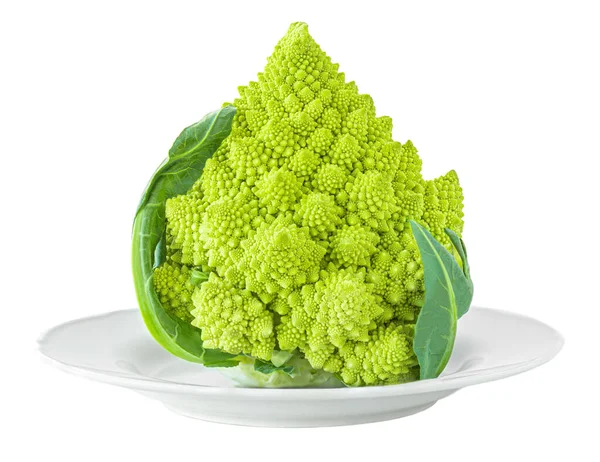 Romanesco Brócolis Uma Placa Isolada Fundo Branco Couve Flor Romana — Fotografia de Stock