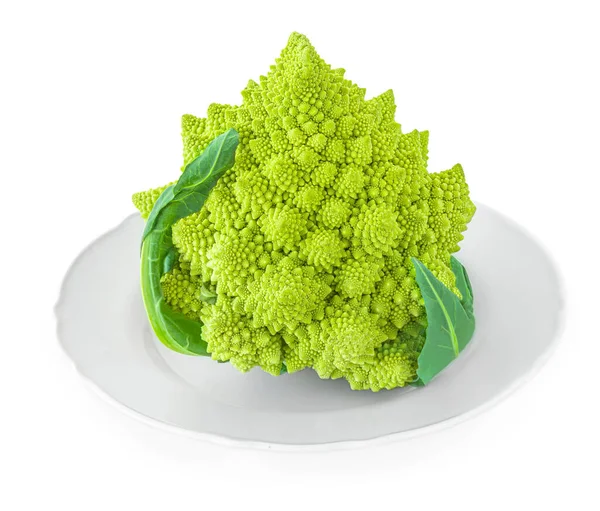 Romanesco Brócolis Uma Placa Isolada Fundo Branco Couve Flor Romana — Fotografia de Stock