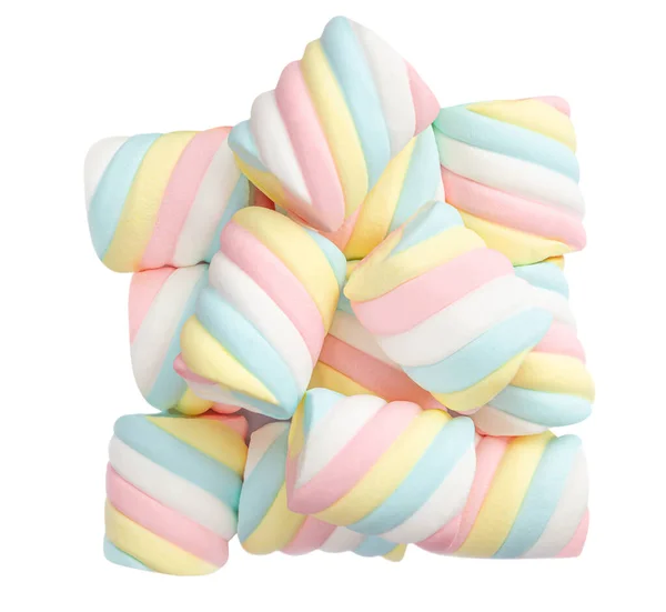 Doces Marshmallows Coloridos Fofos Isolados Fundo Branco Imagem Vista Superior — Fotografia de Stock