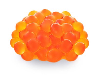 Beyaz arka planda kırmızı somon havyarı izole edildi. 