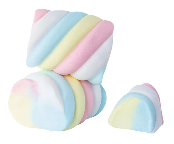 Set Marshmallows Snoep Wit Geel Roze Geïsoleerd Witte Achtergrond Enorme — Stockfoto